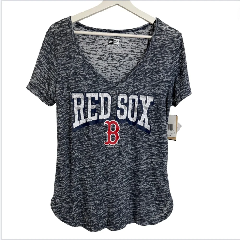 New Era Boston Red Sox Womens Gray Raglan Short Sleeve T Shirt - Picture 1 of 12